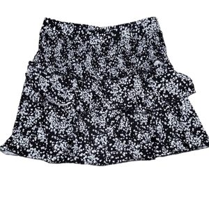 Mi Ami Black and White Floral Print Tiered Ruffle Skirt Size X-Small